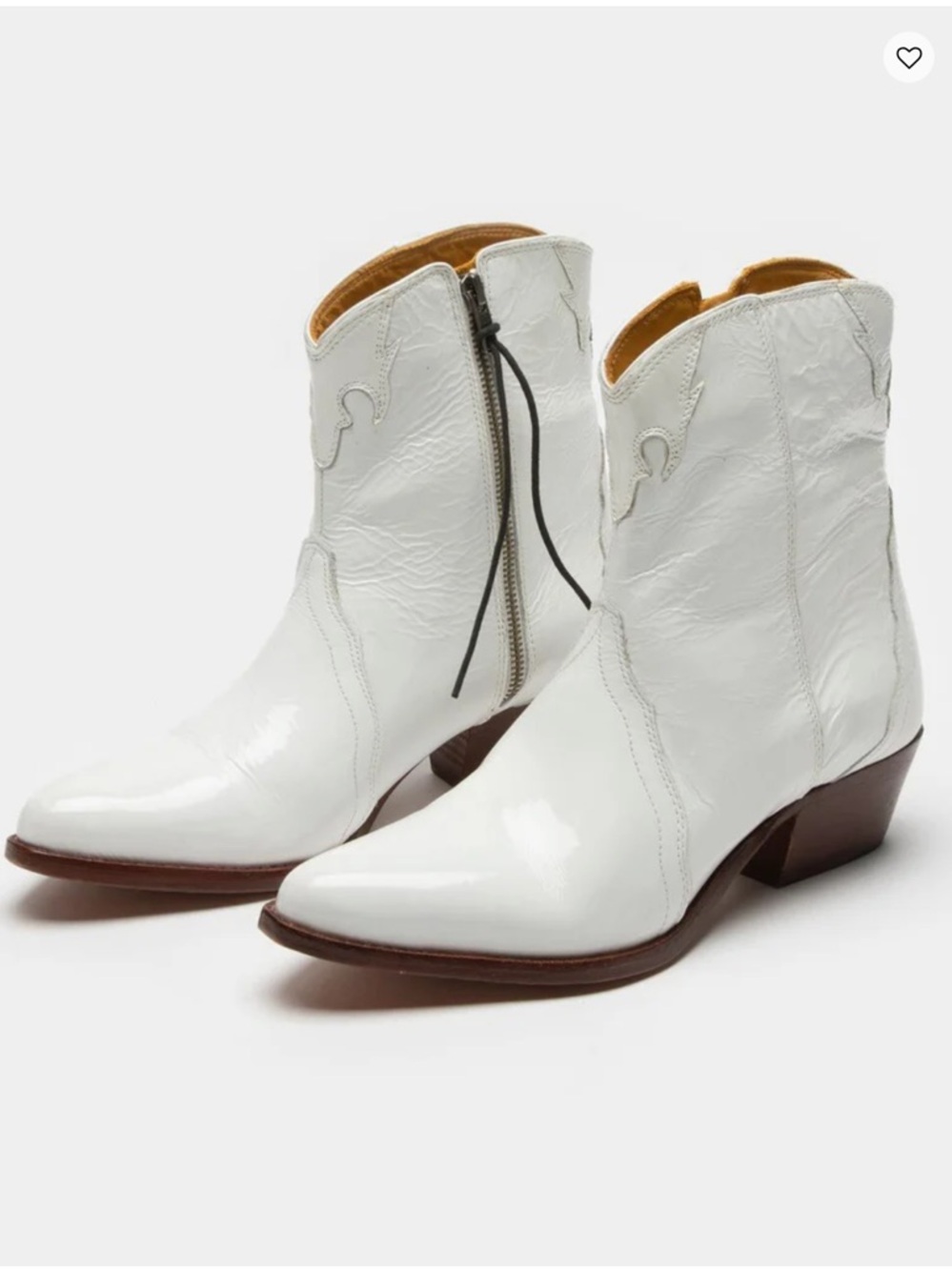 Free People New Frontier Antique White Patent Leather Western Ankle Boots sz 39